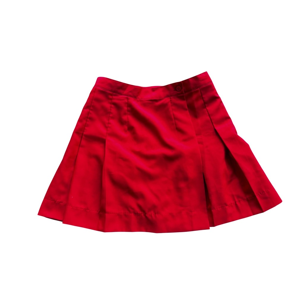 Red Pleated School Uniform Skirt Button Waist Preppy‎ A-Line Mini
